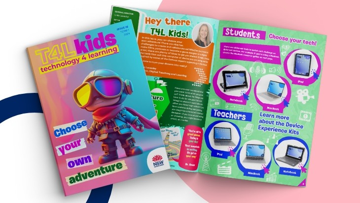 Front cover and internal pages of the T4L kids magazine